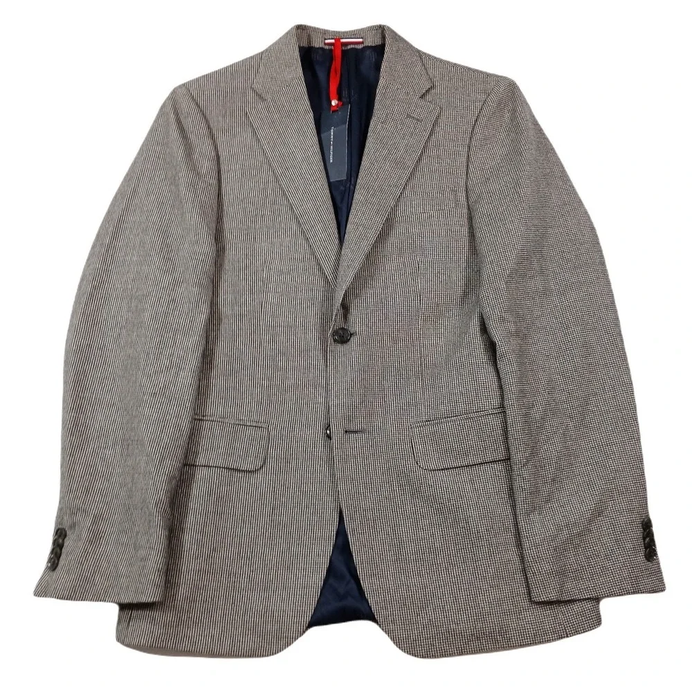 Tommy Hilfiger Blazer Mens 36R Black White Herringbone Wool Suit Jacket $450 NEW
